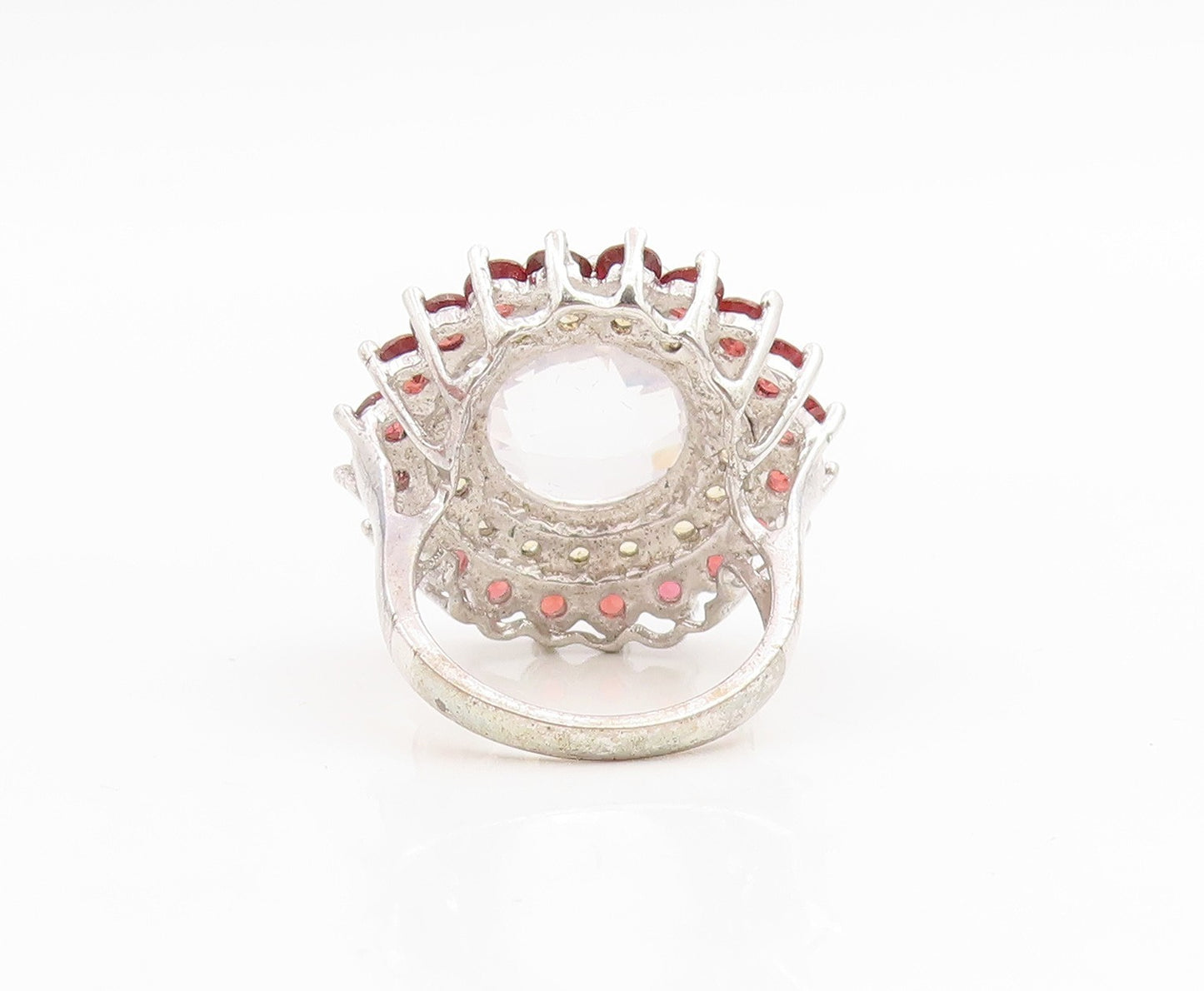 925 Sterling Silver Vintage Ring Multi Gemstone Floral Cluster Band Sz 6 RG35021