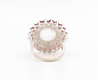 925 Sterling Silver Vintage Ring Multi Gemstone Floral Cluster Band Sz 6 RG35021