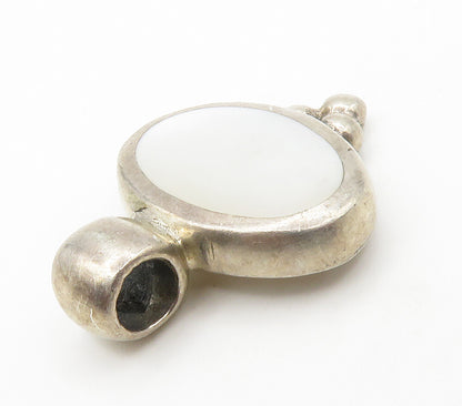925 Sterling Silver  Vintage Inlaid Mother Of Pearl Bubble Pendant  PT11738