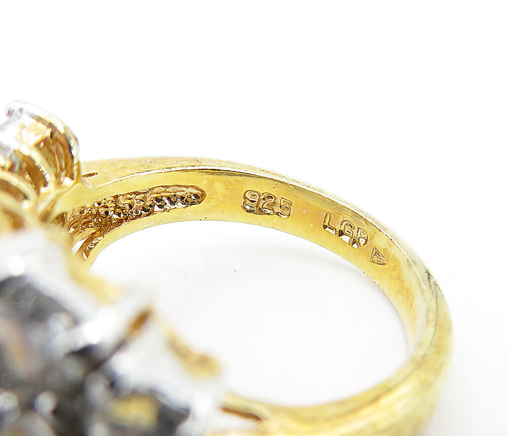 925 Sterling Silver  Cubic Zirconia Gold Plated Shiny Band Ring Sz 6  RG4347