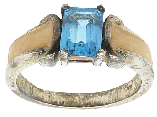 AVON 925 Sterling Silver  Vintage Blue Topaz & Enamel Band Ring Sz 8  RG15542
