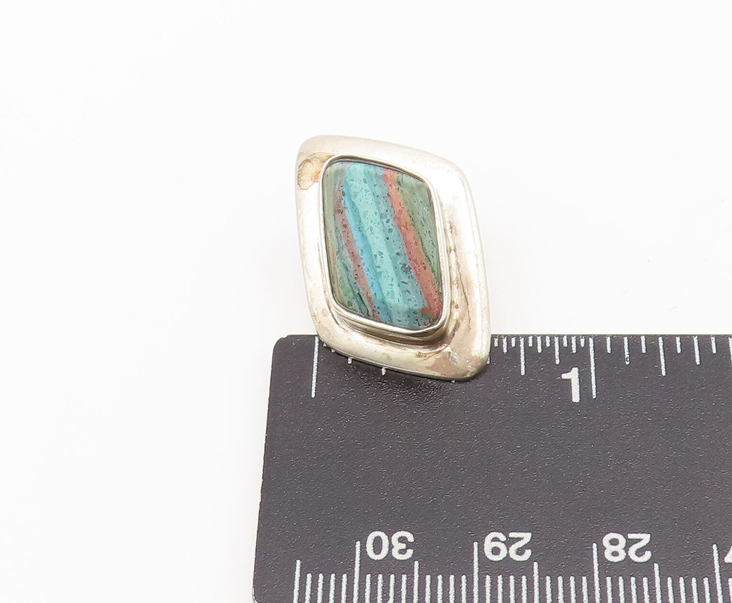 DTR KAY KING 925 Silver  Vintage Modernist Rainbow Calsilica Earrings  EG12708