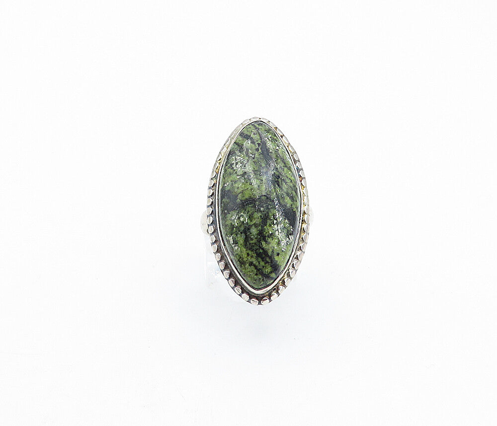925 Sterling Silver  Vintage Jasper Circle Border Cocktail Ring Sz 9  RG3734