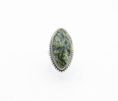 925 Sterling Silver  Vintage Jasper Circle Border Cocktail Ring Sz 9  RG3734