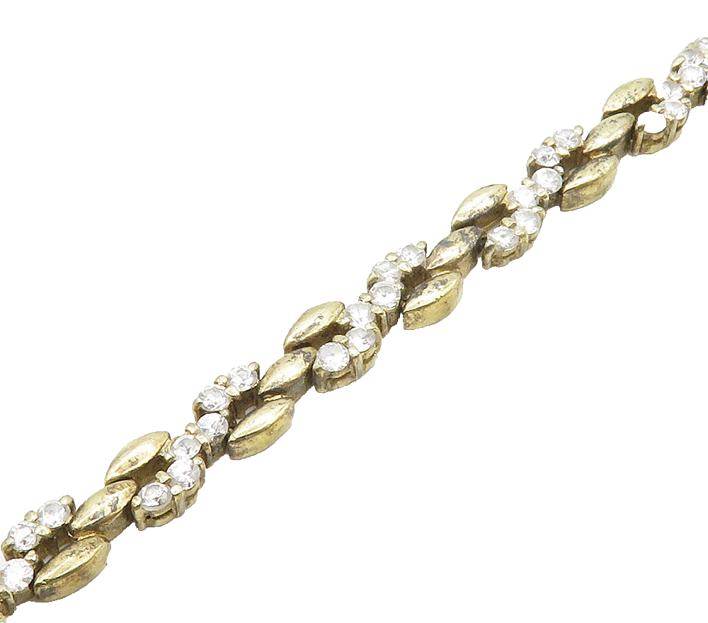 925 Sterling Silver  Petite White Topaz Gold Plated Chain Bracelet  BT6211
