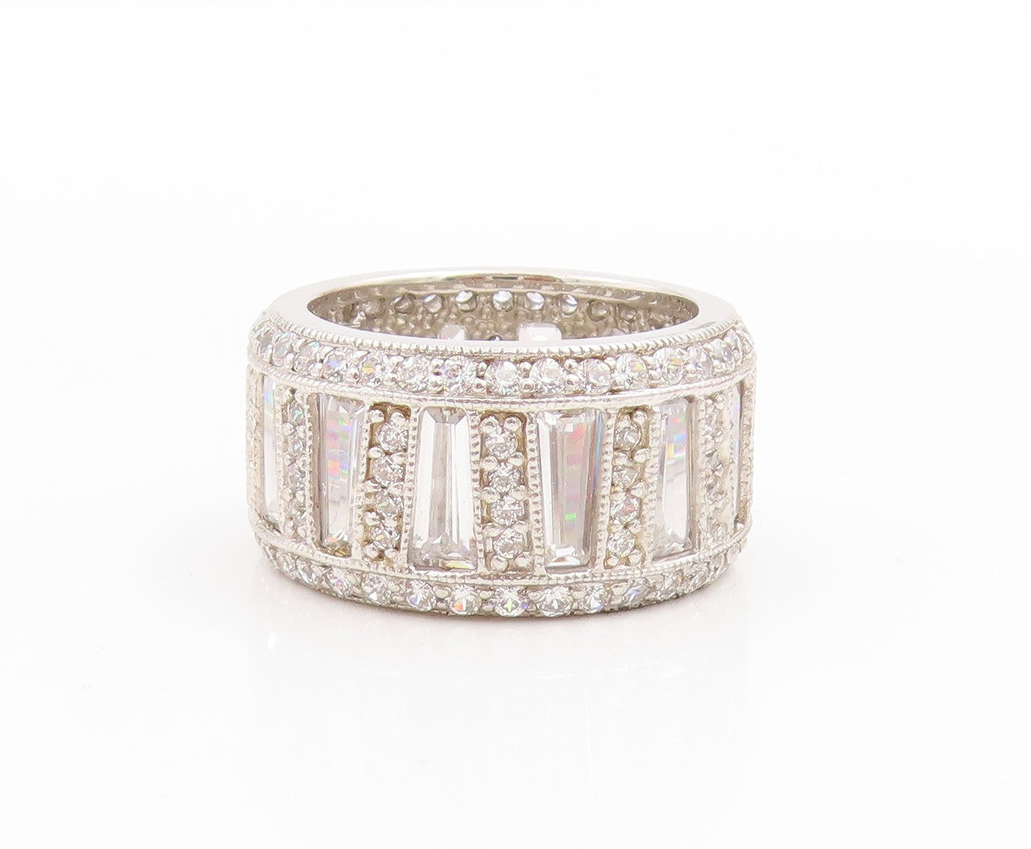 925 Sterling Silver Vintage Ring CZ Channel Set Eternity Band  Sz 6  RG33978