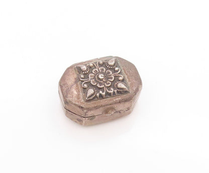 925 Sterling Silver Vintage Pill Box Floral Octagonal Trinket OPENS   TR4009