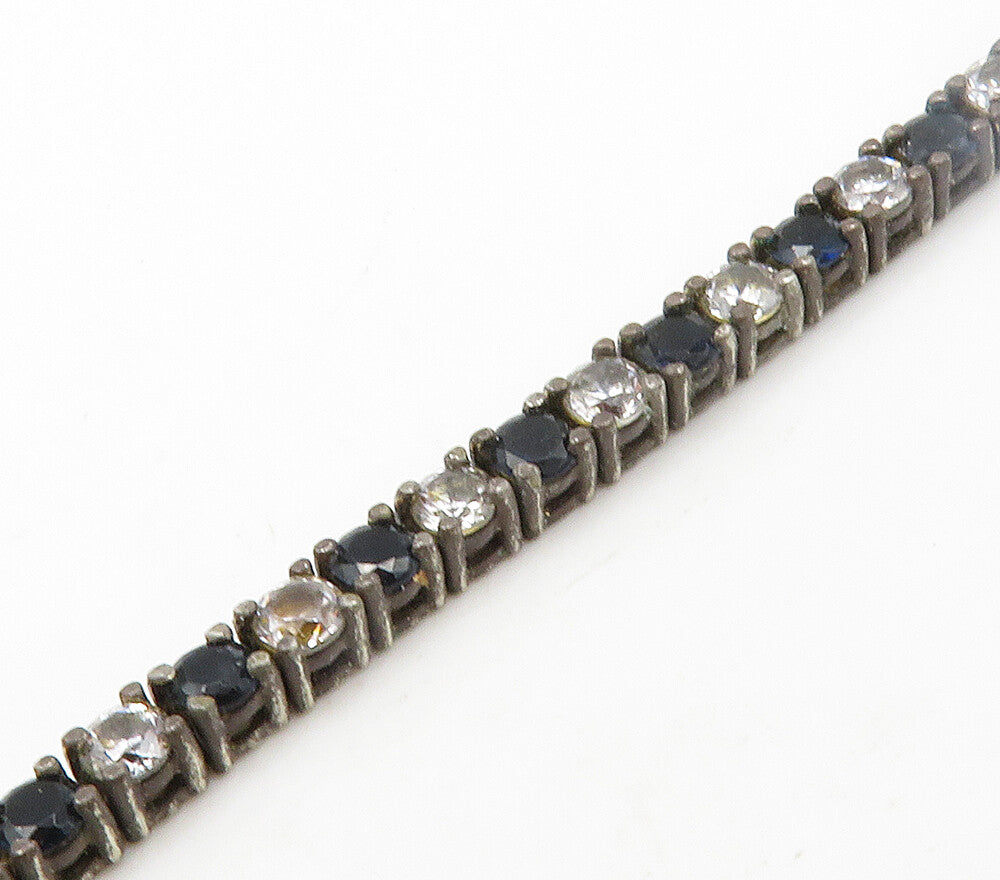 925 Sterling Silver   Vintage Blue & White Topaz Chain Bracelet  BT6570