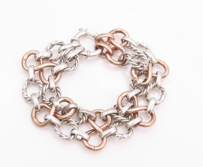 925 Sterling Silver Vintage Bracelet Twisted Rope Ring & Infinity Linked BT11117