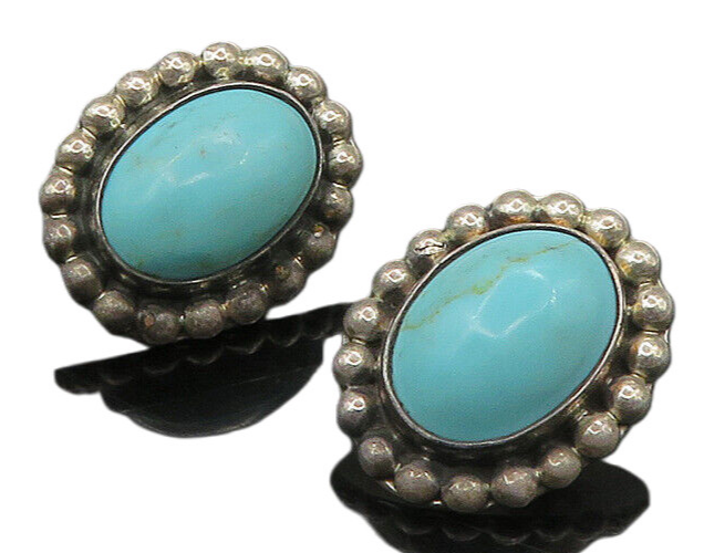 MEXICO 925 Silver   Vintage Cabochon Turquoise Bubble Drop Earrings  EG11315