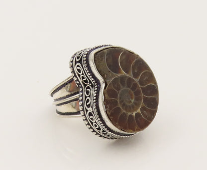 925 Silver  Vintage Bead & Pretzel Twist Snail Shell Motif Ring Sz 7  RG26488