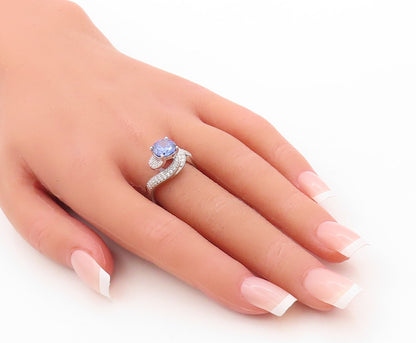 925 Sterling Silver Vintage Ring Designer Sapphire Spiral CZ Inlay Sz 7  RG30892