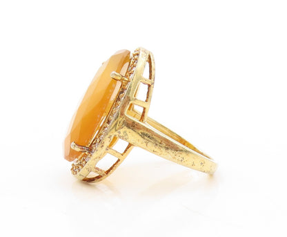 925 Sterling Silver Vintage Ring Gold Plated Amorphas Citrine & CZ Sz 7  RG31002