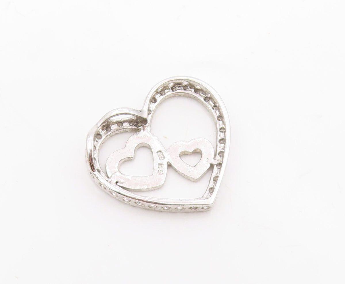 925 Sterling Silver  Sparkling White Topaz Open Love Heart Pendant  PT8311