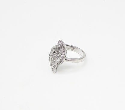 925 Sterling Silver  White Cubic Zirconia Leaf Cluster Ring Sz 8  RG3252