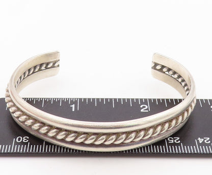 925 Sterling Silver Vintage Bracelet NAVAJO Twisted Rope Carved Cuff  BT10818