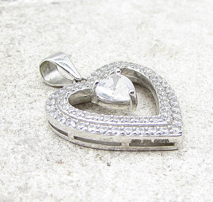 925 Sterling Silver  White Topaz & Cubic Zirconia Love Heart Pendant  PT1114