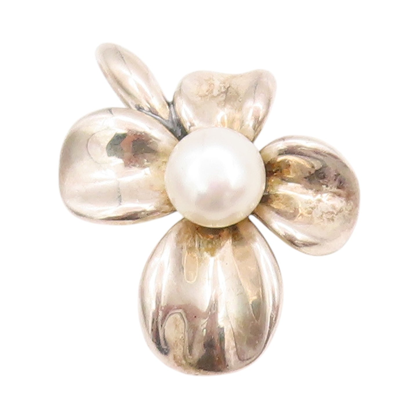 925 Sterling Silver Vintage Pendant ANN KING Pearl Orchid Floral Blossom PT24746