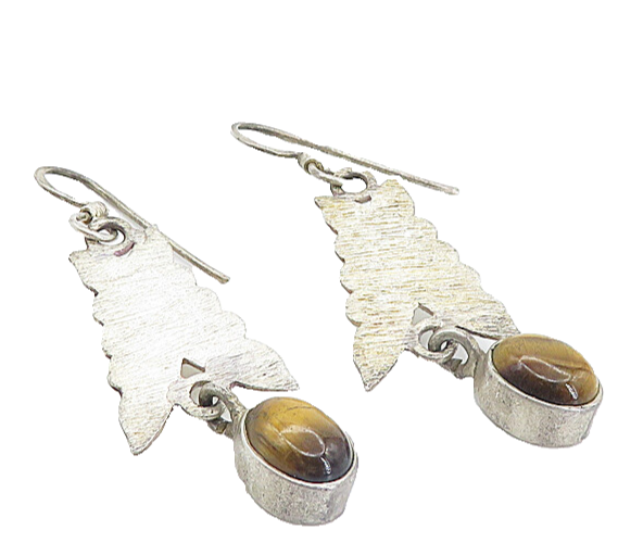 925 Sterling Silver  Vintage Tiger's Eye Butterfly Dangle Earrings  EG3773