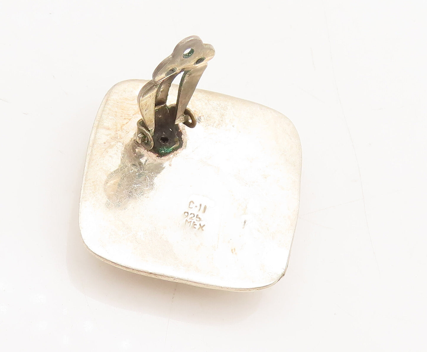 MEXICO 925 Silver  Vintage Brutalist Raised Edged Square Earrings  EG12646