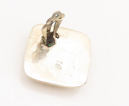 MEXICO 925 Silver  Vintage Brutalist Raised Edged Square Earrings  EG12646