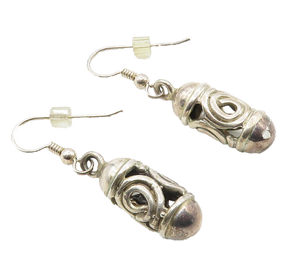 925 Sterling Silver  Vintage Spiral Cutout Tube Dangle Earrings  EG5403
