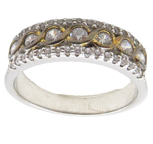 925 Sterling Silver  Cubic Zirconia Two Tone Swirl Band Ring Sz 7  RG19327
