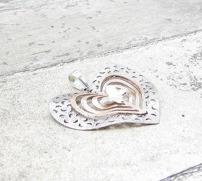925 Sterling Silver Cut Out 2 Tone Love Heart & Butterfly Drop Pendant PT1398