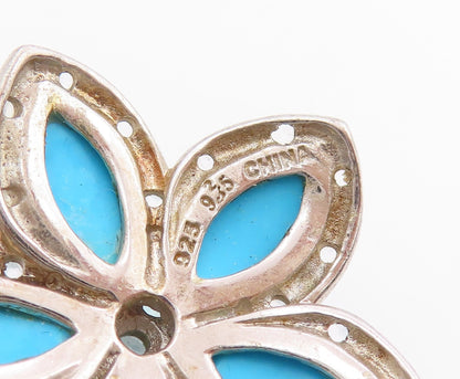 925 Sterling Silver Vintage Pendant Turquoise & Blue Topaz Floral Petal  PT26109
