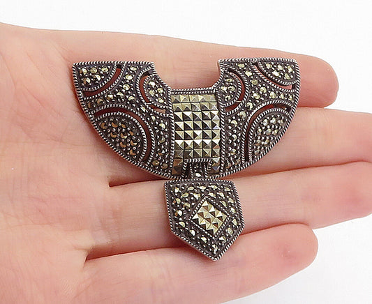 JUDITH JACK 925 Sterling Silver  Vintage Marcasite Decorated Brooch Pin BP2522