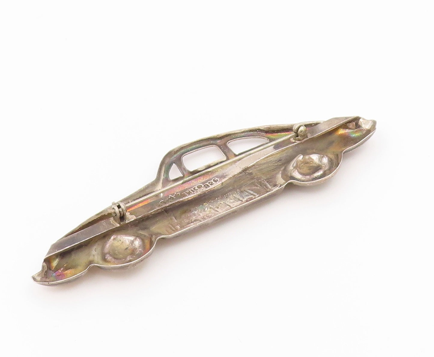 MEXICO 925 Silver  Vintage Two Tone Old Fashioned Car Brooch Pin  BP9253