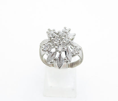 925 Sterling Silver  Vintage Topaz Floral Dome Cocktail Ring Sz 6.5  RG5225