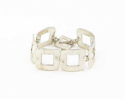 925 Sterling Silver  Vintage Shiny Smooth Open Square Chain Bracelet  BT7158