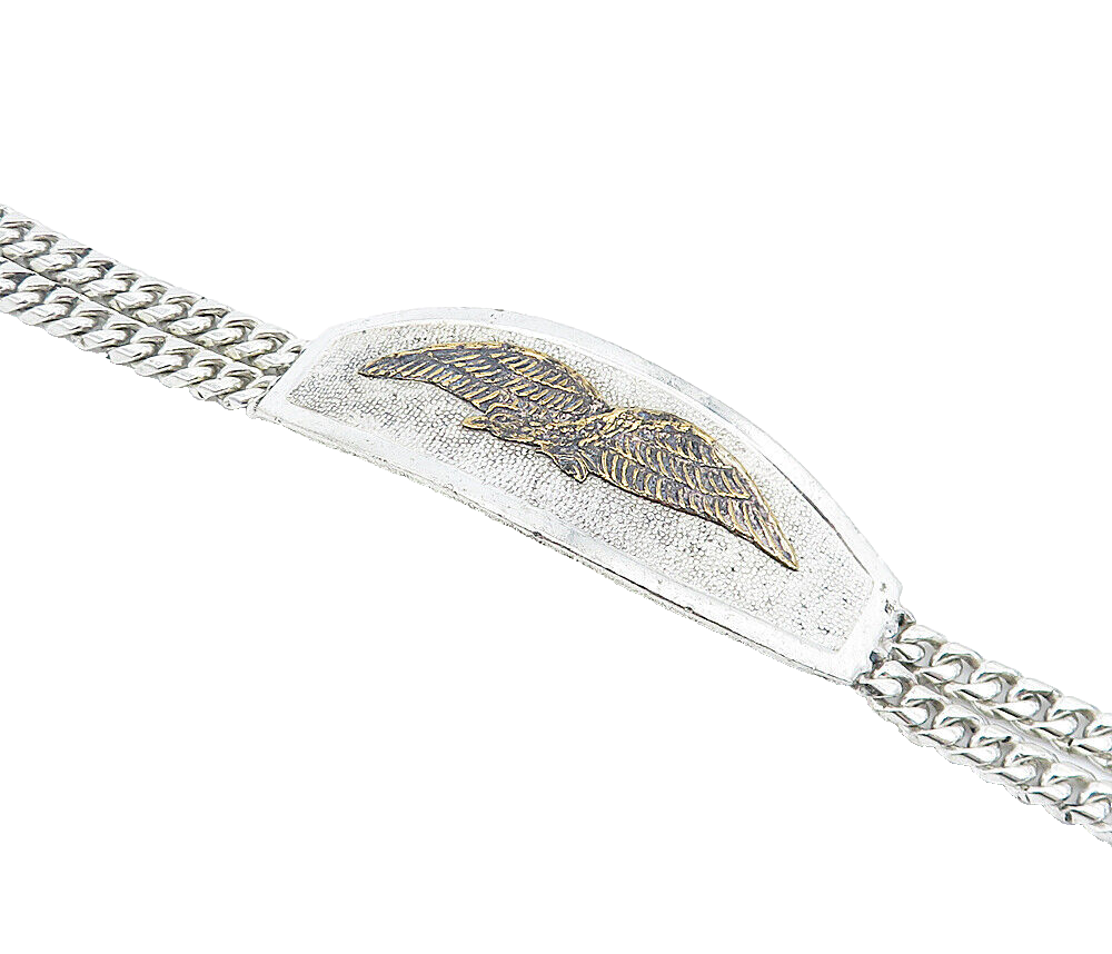 925 Sterling Silver  Vintage Two Tone Eagle Curb Link Chain Bracelet  BT2225