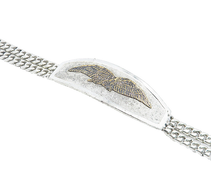 925 Sterling Silver  Vintage Two Tone Eagle Curb Link Chain Bracelet  BT2225