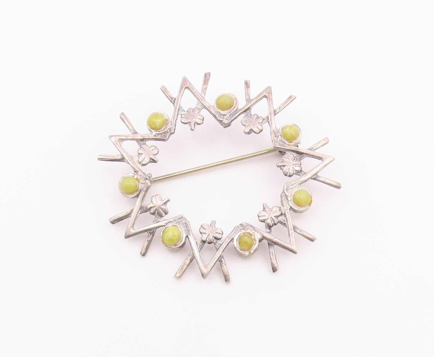 925 Sterling Silver  Vintage Petite Yellow Stone Floral Brooch Pin  BP6498