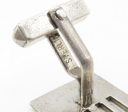 925 Sterling Silver  Vintage Smooth Square Cutout Cuff Links  TR2123
