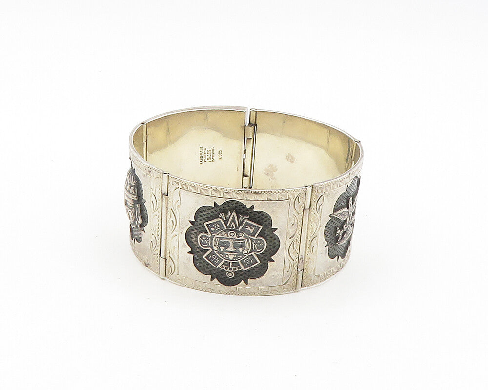 925 Sterling Silver  Vintage Shiny Oxidized Panel Chain Bracelet  BT7249