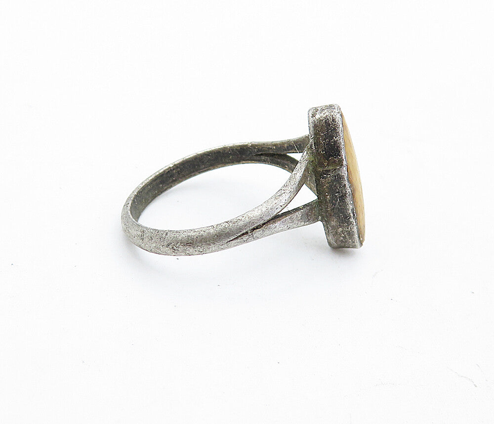 925 Sterling Silver  Vintage Antique Jasper Split Band Ring Sz 6.5  RG5478