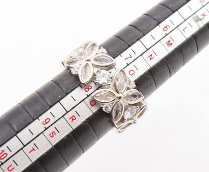 925 Sterling Silver Vintage Ring CZ Elegant Floral Eternity Band Sz 7.5  RG35870