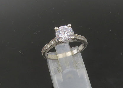 925 Sterling Silver  Vintage Shiny Cubic Zirconia Solitaire Ring Sz 6  RG22737