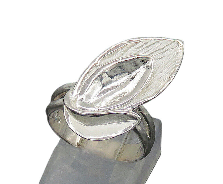 925 Sterling Silver  Vintage Shiny Floral Leaves Band Ring Sz 6  RG20455