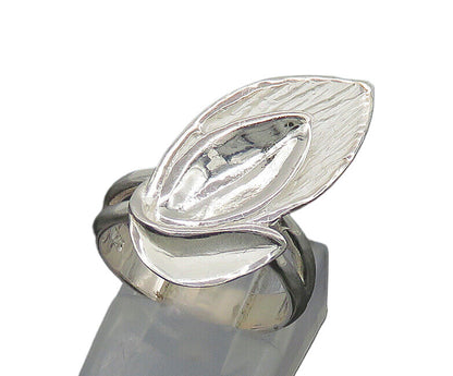 925 Sterling Silver  Vintage Shiny Floral Leaves Band Ring Sz 6  RG20455