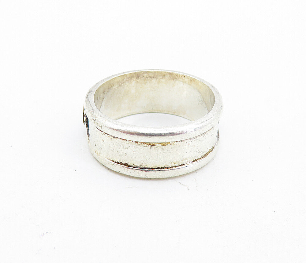 WOODS 925 Silver  Vintage Mother Of Pearl Triangles Band Ring Sz 7  RG7060