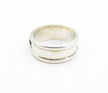 WOODS 925 Silver  Vintage Mother Of Pearl Triangles Band Ring Sz 7  RG7060
