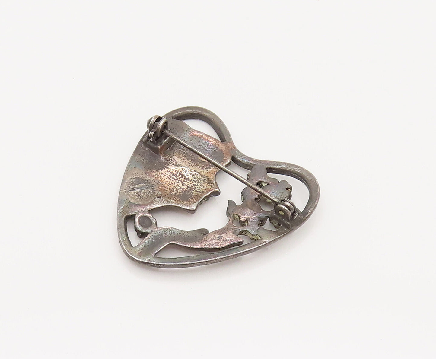 925 Silver  Vintage Antique Flower Lady Cutout Heart Brooch Pin  BP10149