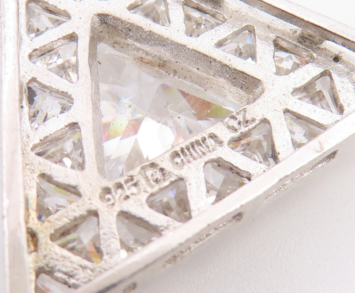 925 Sterling Silver Vintage Pendant Classic CZ Geometric Triangle Charm  PT26648