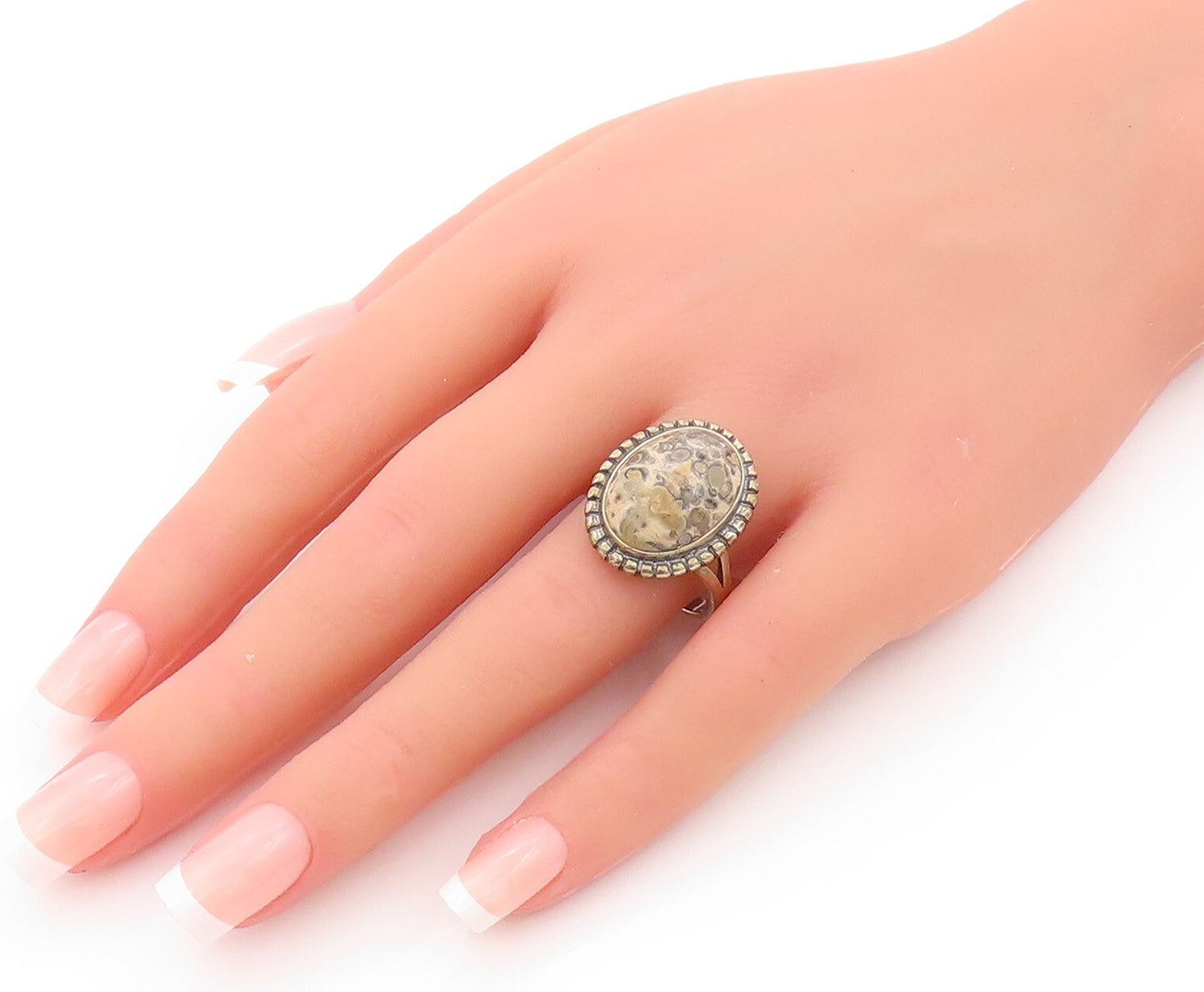 925 Sterling Silver Vintage Ring Gold Plated Cabochon Gemstone  SZ 10.5  RG32130
