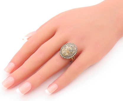 925 Sterling Silver Vintage Ring Gold Plated Cabochon Gemstone  SZ 10.5  RG32130