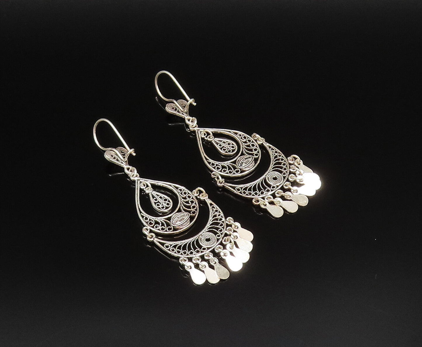925 Silver  Vintage Twisted Rope Pear Shaped Disc Boho Style Earrings  EG12058